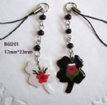 black and white lovers mobile phone strap with real flower BGI201