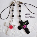 cross shape mobile phone strap with real flower BGI202