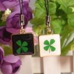 zinc alloy lucky clover couple mobile phone strap AGA441