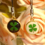 zinc alloy lucky clover couple mobile phone strap AGA442